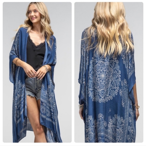 Tops - Boho Mandala Navy Kimono Top
